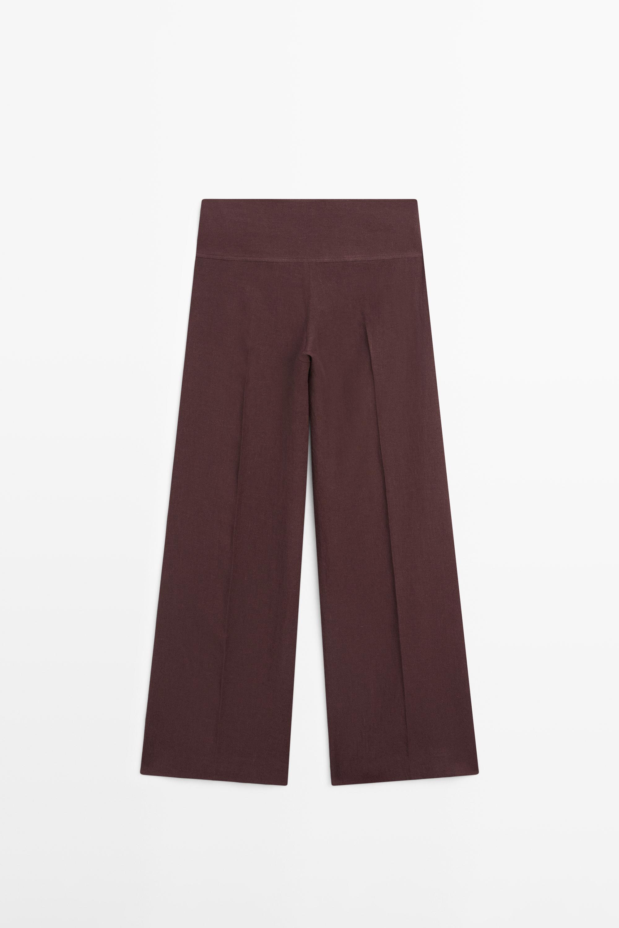 100% linen mid-waist flared pants